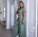 Women's Clothing Summer Round Neck Solid Color Sexy Wide Leg Pants Fashion Casual Suit_ecoleips.com