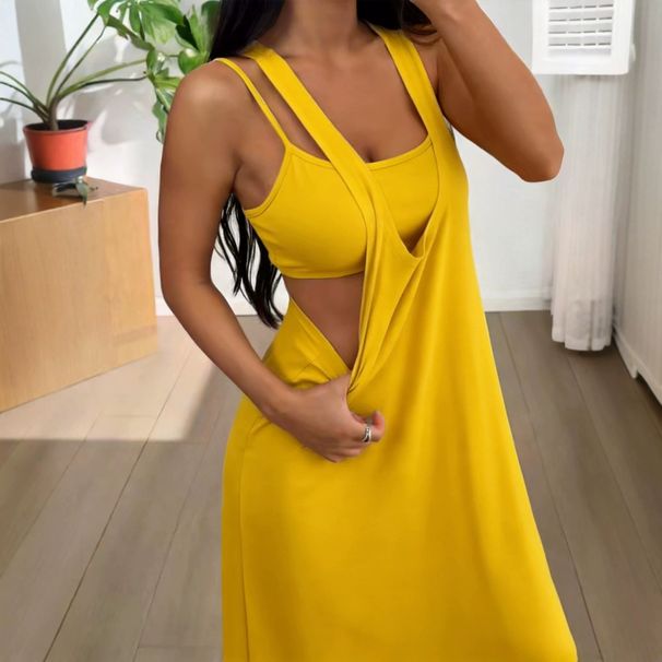 Women's Clothing Summer Style Women's Temperament Casual Dress Two Piece Set Solid Color Personality For Formal & Casual For Women_ecoleips.com