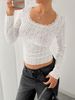 Women's Clothing U Neck Long Sleeved Lace Trim Slim T Shirt Tops For Women_ecoleips.com