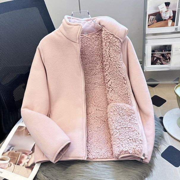 Women's Clothing Stand Collar Fleece Sweatshirt Women's Fleece Stand Collar Pullover - 450g Thickened Warm Fleece Jacket For Work & Casual Wear_ecoleips.com