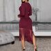 Plus Size Elegant Fringe Dress Women's Solid Color Long Sleeve Bodycon Evening Gown With Round Neck_ecoleips.com