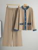 K Women's New Loose Denim Patchwork Knit Jacket & Wide Leg Pants Two-Piece Set_ecoleips.com