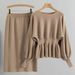 Elegant Ribbed Knit Two-Piece Set – High-Waisted Pencil Skirt & Tucked-In Top For Slimming Fall Outfits_ecoleips.com