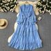 French Light Luxury Retro Sleeveless Collar Printed Dress Women's Summer Waist Slimming Elegant Lady Long Skirt_ecoleips.com