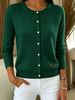 Dark Green Cable Pit Rib Knit Cardigan, Loose Lightweight Breathable Soft Skin-touch Button Long Sleeve Jacket_ecoleips.com
