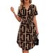 Women's Clothing Short Sleeved Plaid Dress Summer Vacation Small Swing Belt V Neck A Line Mid Length Skirt_ecoleips.com