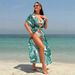 Women's Clothing Holiday Long Short Sleeved Tie Sun Protection Shirt Beach Cover Up Printed Cardigan Beach Skirt_ecoleips.com