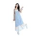 Lace Patchwork Plaid Camisole For Women 2024 Summer New Fresh Loose Slimming Two-in-One Dress_ecoleips.com