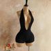 Women's Sexy Slim V Neck Backless Gray Jumpsuit European American Style Simple Commuter Knitted Bodysuit_ecoleips.com
