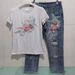 Women's Clothing popular women's fashion suit summer embroidered three dimensional flower T shirt + ripped nine point jeans_ecoleips.com