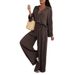 Women's Solid Color Long Sleeve Casual Shirt Set Two Piece Outfit Loose Fitting Spring Autumn Summer Fashion by European American Designers_ecoleips.com