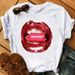 European And American Cross-border Foreign Trade Wholesale Clothing Sexy Lip Print Round Neck Plus Size Short Sleeve_ecoleips.com