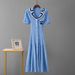 Women's French Style Knit Dress - Elegant Polo Collar Embroidered Long Maxi Dress_ecoleips.com