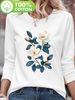 100% Pure Cotton Women's Spring And Autumn Comfortable Casual Long Sleeved Paris Graphic Printed Round Neck T-shirt_ecoleips.com