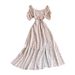 Floral Print Tea Break Dress Summer Style Slimming Flattering Square Neck a Line Full Skirt Gentle Sweet First Love Style_ecoleips.com