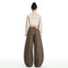 Aria Basics Autumn New American Retro Deconstructed Silhouette Scimitar Cargo Pants Women's Coffee Color Long Jeans_ecoleips.com