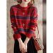 girl 2025 Autumn Winter New Christmas Reindeer Jacquard Knitted Loose Lazy Style Versatile Red Sweater For Women_ecoleips.com