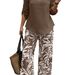 Men's Geometric Print V-Neck Casual Lounge Set Loose Fit Coffee Brown Polyester Pants And Top 1XL-4XL_ecoleips.com