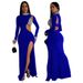 Women's Clothing Fashion Solid Color Hot Diamond Long Sleeve Slit Dress Female_ecoleips.com