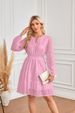 Women's Clothing V Neck Hollow Eyelet Embroidery Pleated Long Sleeved Dress_ecoleips.com