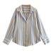 Verve ZA Autumn New Women's Versatile Striped Turn-down Collar Single-breasted Long Sleeve Draped Satin Texture Shirt_ecoleips.com