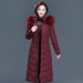 Plus Size Long Winter Coat For Women With Faux Fur Hood, Thickened Polyester Padded Jacket, Warm Overcoat For Mature Ladies (Red, Gray, Black, Maroon)_ecoleips.com