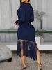 Plus Size Elegant Fringe Dress Women's Solid Color Long Sleeve Bodycon Evening Gown With Round Neck_ecoleips.com