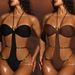 Women's Halter Neck Monokini Swimsuit, Solid Color One-Piece Bathing Suit With Removable Soft Cup Pads_ecoleips.com