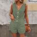 Women's Clothing Solid Color Casual V Neck Vest Button Shorts Suit For Women_ecoleips.com