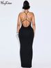 Hugcitar Halter Slips Black Backless Elegant Sexy Bodycon Maxi Dress 2025 Summer Women Clothes Evening Party Birthday Vacation_ecoleips.com