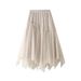 2025 Autumn Women's Elastic Waist Fashion Beaded Versatile Slimming Solid Color Mid-Length Mesh Skirt 0890_ecoleips.com