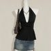 Women's European American Style Halter Neck Tie Backless Ruched Slim Fit Sleeveless Vest Summer Top Flattering Tummy Hider_ecoleips.com