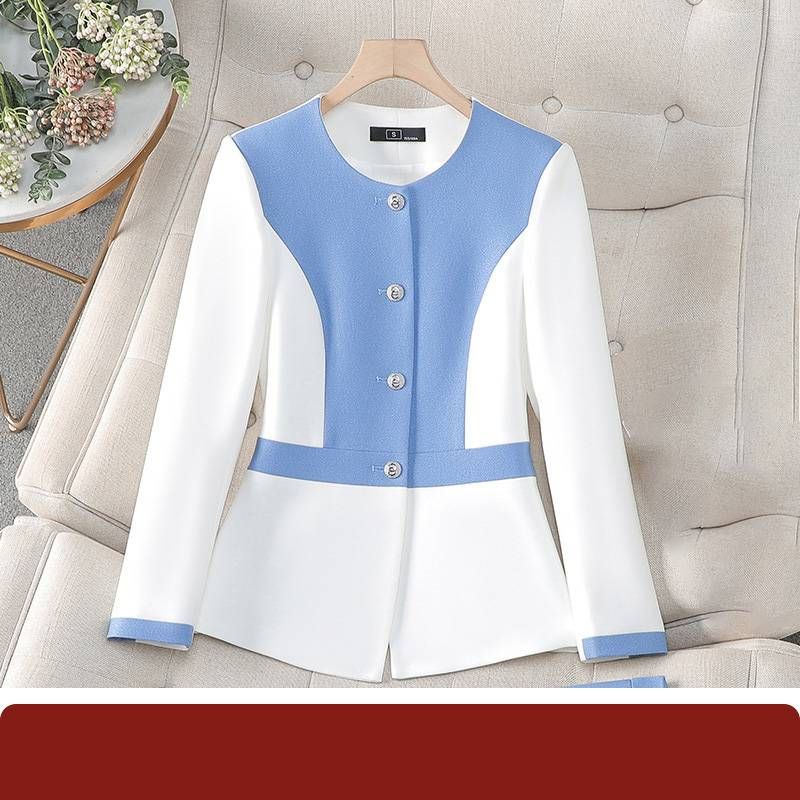 Women's Clothing Design Sense Stitching Professional Suit Spring And Autumn Slim Beauty Salon Work Clothes Suit_ecoleips.com