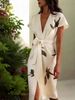 Women's Clothing V Neck Short Sleeve Lace Up Digital Printing Dress_ecoleips.com