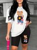Summer Lady Casual Fashion Bear Cartoon Print Loose T-Shirt Shorts Two-Piece Sportswear Set For Daily Wear-151_ecoleips.com