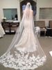 Women's Clothing Korean Style Bridal Wedding Veil Soft Tulle Lace Appliqué 3 Meter Long Train Exquisite White Off White_ecoleips.com
