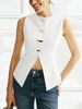 Trendy Women's Slim Fit round Neck Vest Button Decorated Unique Irregular Fashion Outerwear Spring/Autumn Summer England Style_ecoleips.com