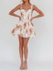 Summer Rose Print Hot Girl Square Neck A-Line Dress Women's Clothing Padded Chest Thin Material Suitable for Spring/Autumn & Summer_ecoleips.com