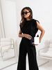 Luxury Satin Round Neck Draped Pleated Slit Vest Top Wide Leg Trousers Set Solid Color Niche Women's Clothing Summer_ecoleips.com