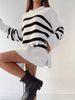 Women's Knitted Autumn/Winter New Product Casual Striped Loose Round Neck Hooded Sweater Jacket For Women_ecoleips.com