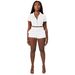 Women's Clothing Zip Up Cardigan Solid Color Short Top With Hood Two Piece Set_ecoleips.com