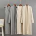 Women's Russian Fashion V Neck Sleeveless Dress Set Casual Loose Jacket Two-Piece Outfit_ecoleips.com