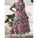 Bohemian Floral Printed V-neck Split Women Dress_ecoleips.com