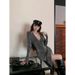 American Style Spicy Girl Elegant Slim V-Neck Long Sleeve One-Piece T-Shirt Women Winter Tie-Up Bodycon Skirt Two-Piece_ecoleips.com