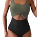 Women's Clothing One Piece Swimsuit Solid Color Hollow Backless High Waist Conservative Tankini Swimsuit_ecoleips.com