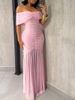 Women's Clothing Women's Solid Color Off Shoulder Fishtail Dress Three Dimensional Pleats Slim Fit Waist Cinching Mesh Panel Skirt_ecoleips.com