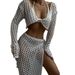 European And American Summer New Beach Women's Solid Color Sexy Knitted Beach Bikini Swimsuit Cover Up Sunscreen Suit_ecoleips.com