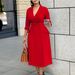 Sophisticated Double-Breasted Midi Dress With Belt – Women's Stretch Polyester Blazer Dress For Fall/Winter (S-XXXL, Office To Evening Elegance)_ecoleips.com