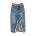 High Waist Denim Midi Skirt Irregular Design Sexy Slits Frayed Edges mid Length a Line Bodycon for Women Instagram Worthy_ecoleips.com