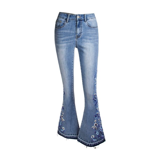 Women’s Clothing women's denim bell bottom 3D heavy embroidered denim women's autumn denim wide leg trousers_ecoleips.com